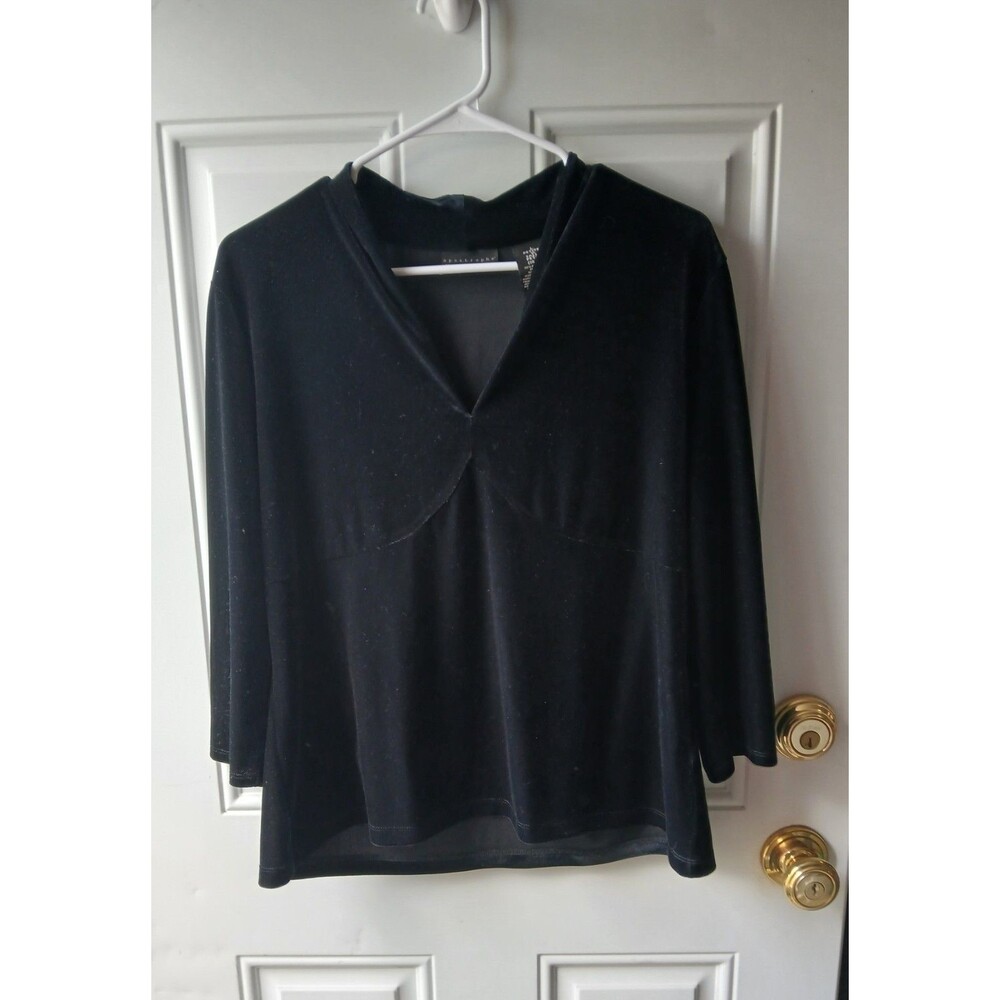 Apostrophe Black Velvet V-Neck Relaxed Long Sleeve Top